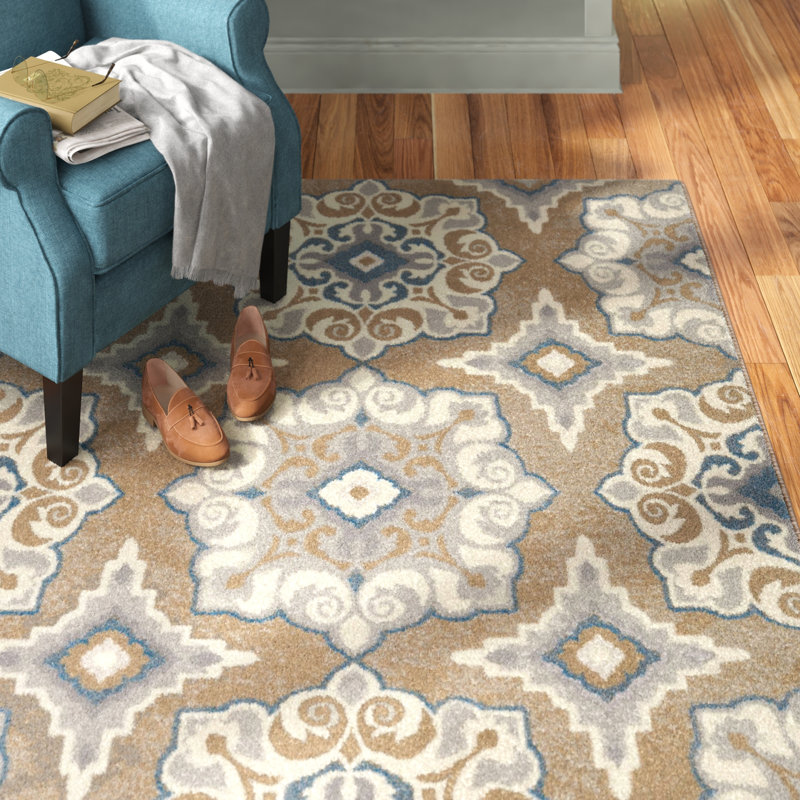 Andover Mills™ Mountview Geometric Cerulean Blue/Taupe/Ivory Area Rug